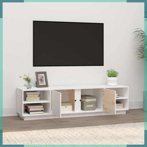 814455 Meuble TV Blanc 156x40x40 cm Bois de pin massif (1/5)