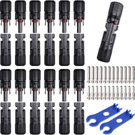 Connecteur Solaire, 12 Paires Connecteur Solaire Photovoltaïque Mâle + Femelle 6mm²/4mm²/2.5mm², IP67 Prises Solaires avec 2 Clés de Serrage pour Panneaux Cable (1/5)