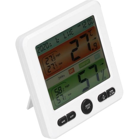 Thermomètre Hygromètre Numérique TS‑6211 Blanc - Horloge Murale avec Grand Écran LCD pour Intérieur (1/5)