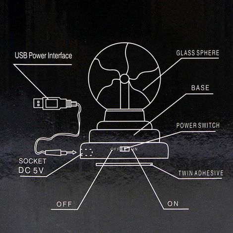 Boule électrostatique en verre de 7,6 cm (3 pouces) avec base USB, lampe de fête colorée à ions. (1/3)