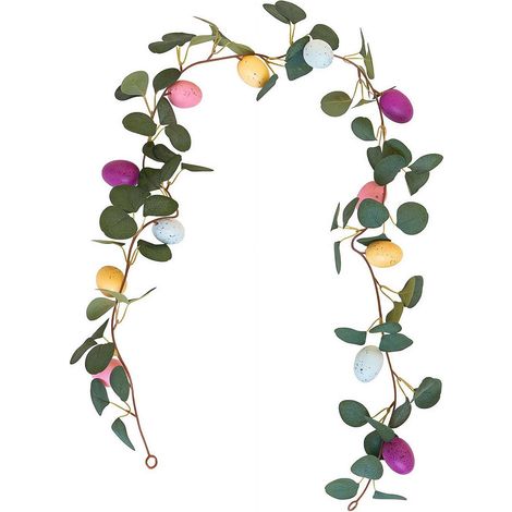 Guirlande Œufs De Pâques - Feuilles D'Eucalyptus Artificielles - Décoration Printanière Pour Intérieur Et Extérieur - 170 cm - 1 Pièce (1/5)