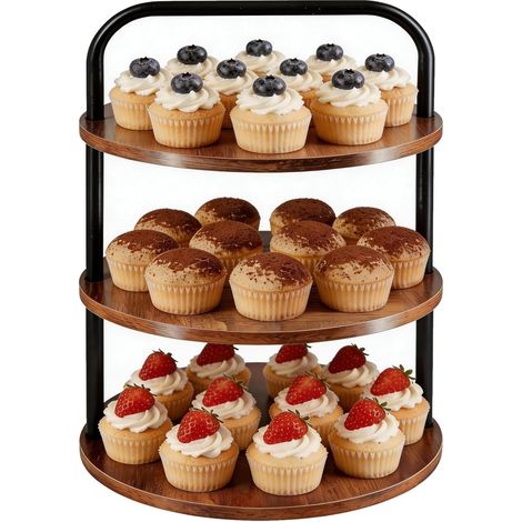 3 Niveaux Présentoir à Cupcakes en Bois, 30CM Rond Tour à Cupcakes Présentoir à Étages Porte-Gâteaux Réutilisable pour Mariage Anniversaire Naissance Prénatale Halloween Fête (1/5)