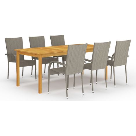 Ensemble de salle à manger de jardin meuble extérieur 7 pièces gris