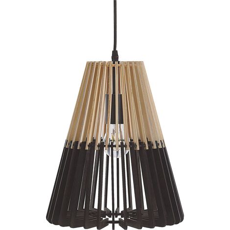 Lampe Suspension Type Cage en Bambou Naturel Noir et Marron Clair E27 Max. 40W Parfaite pour Salle à Manger ou Cuisine Boho et Scandinave Beliani
