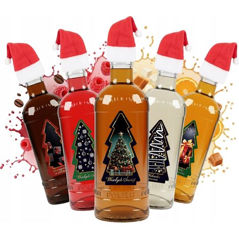 5x Luxusflasche 500ml + Etikett mit Weihnachtsmannhut für Likör, Tinktur, Wein (1/5)