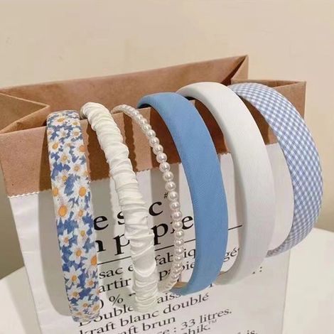 Paquete de 6 diademas para mujer, diademas pequeñas de la serie Fresh Blue para niñas, diademas versátiles para mujer (azul) (1/4)