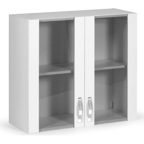 Vetrina pensile per cucina doppia anta 80 cm colore bianco frassinato