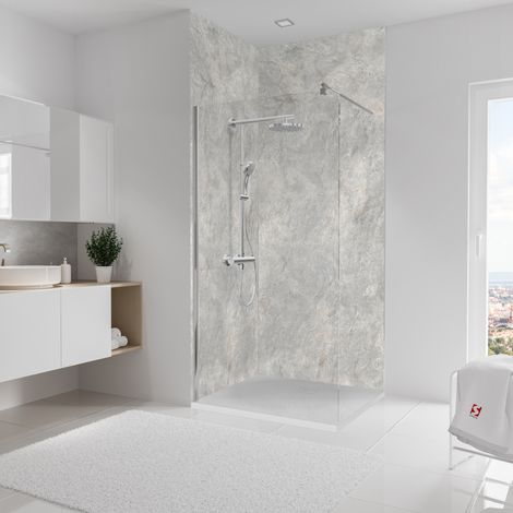 Schulte pack de 2 panneaux muraux 100x255 cm, revêtement pour douche et salle de bains, placement facile, DécoDesign DÉCOR, pierre gris-argenté