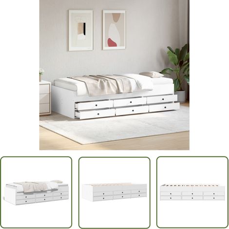 The Living Store Lit de jour avec tiroirs sans matelas blanc 90x190 cm - Lit Deux Places - Canapé Convertible - Meuble Multifonctionnel - Rangements Intégrés - Lit D'appoint (1/5)