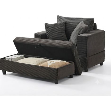 Chaiselongue mit Fußablage und Stauraum, Lounge-Sofa mit 3 Kissen, Wohnzimmer, Grau (1/5)