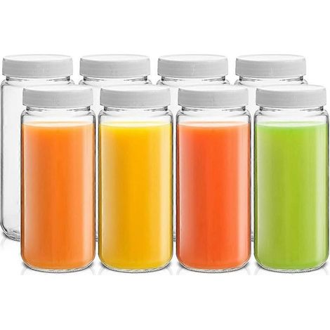 8 pièces réutilisable bouteilles 16Oz bouteilles en verre avec bouchon avec couvercles et bocaux (1/5)