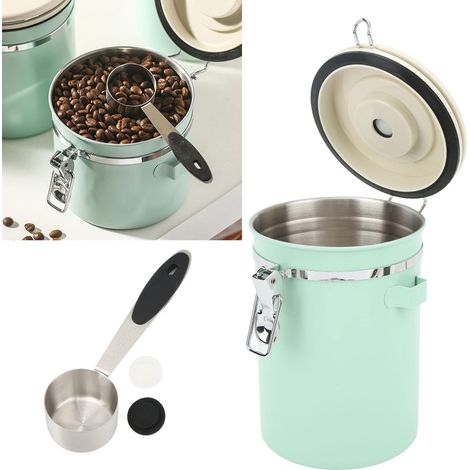 Boîte de rangement pour café, avec dosette et roue à dattes, pour café moulu, grains de café, thé, farine, céréales, sucre (1,8 L) (1/5)