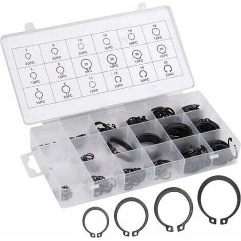 300Pcs Assortiment Circlip Kit, Bestzy Coffret Circlips En Acier Inoxydable E-Clip Anneau De Retenue Externe Snap Kit Pour Anneau À Circlip, 2Mm À 32Mm (1/4)