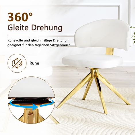 Lot de 2 chaises de salle à manger modernes, dossier incurvé, assise rembourrée en cuir PU, piètement métallique stable à 4 pieds, pivotantes, pour salon cuisine bureau (1/5)