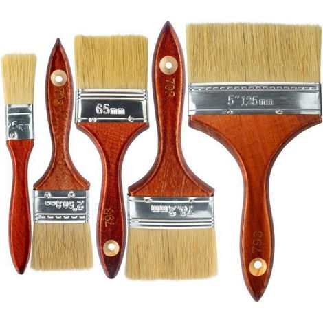 Lot de 5 pinceaux peinture Modèle mixte - Poils synthétiques - Manche bois - Eau & huile (1/5)