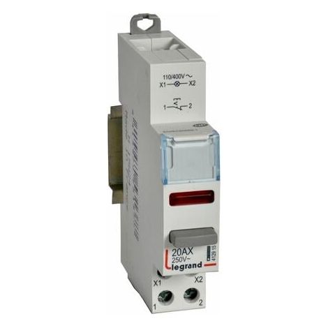 Inter poussoir modulaire double fonction contact 1NF + voyant LED rouge 110V à 400V - 1 module - LEGRAND