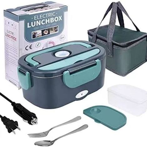 Chauffe-repas électrique, micro-ondes portable 3 en 1 pour voiture et maison, 60 W, 12 V/24 V/110 V, étanche, 1,5 L, acier inoxydable (1/2)
