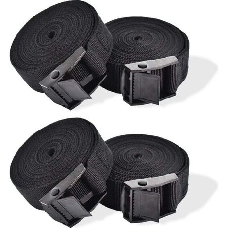 Sangle d'Arrimage. 4 Pièces Sangle de Serrage à Cliquet Sangles de Verrouillage Sangle avec Boucle de Serrage Sangle de Fixation pour Moto Voiture. Porte Vélo Bagages 2.5 cm x 1 m