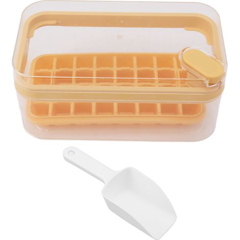 Bac à glaçons en plastique avec couvercle et pelle, 32 cases, facile à démouler, jaune, pour congélateur (1/5)