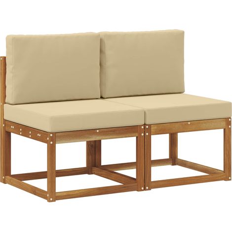 2 Piece Outdoor Middle Sofa Solid Acacia Wood Natural vidaXL