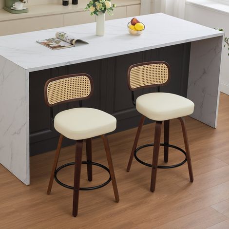 Silla alta giratoria de ratán y PU beige OKMYHOME (1/5)