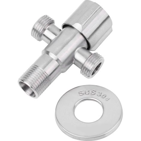 Robinet d'angle G1/2" en acier inoxydable pour salle de bain et cuisine, vanne d'arrêt d'eau, 1 entrée, 2 sorties (1/5)