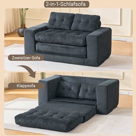Canapé-lit 2 places mousse mémoire sans montage, 2-en-1 housse cord résistant compact, appartement urbain, gain de place et confortable (1/5)