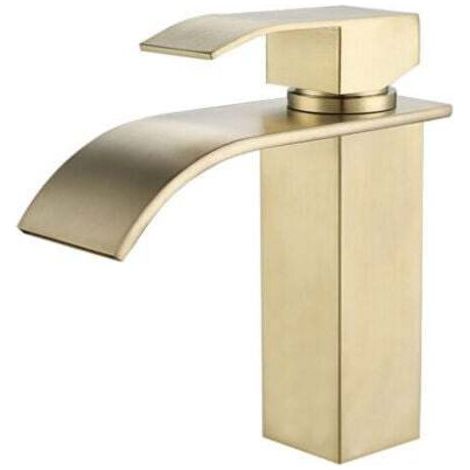 Moderner goldener Wasserfall-Waschtischhahn, Badezimmer-Mischbatterie mit einstellbarem Warm- und Kaltwasser
