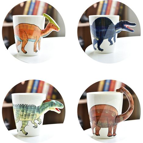Mug en céramique en forme de dinosaure (400 ml), motif animal mignon, mug de bureau, mug pour le petit-déjeuner (1/5)