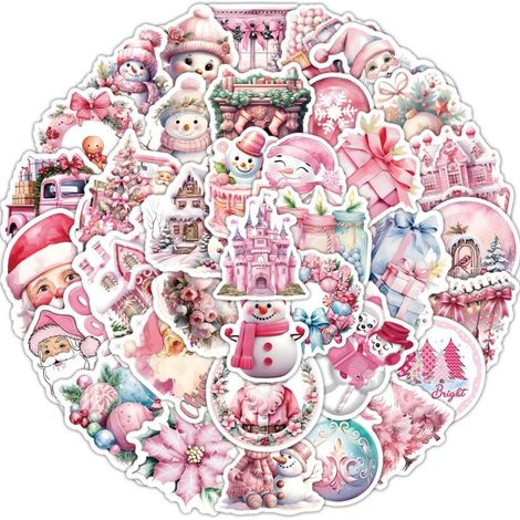 52 autocollants de Noël roses vintage - Imperméables pour bouteilles d'eau, ordinateurs portables et plus encore, cadeaux de fête et de Noël pour enfants, adolescents et filles (1/5)
