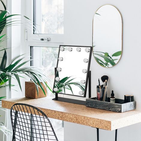 Miroir de Courtoisie avec Lumières, Grand Miroir de Maquillage Hollywood avec 3 Modes D'éclairage de Couleur et 12 Ampoules LED à Intensité Variable, Contrôle Tactile et Rotation à 360°, Noir (1/5)