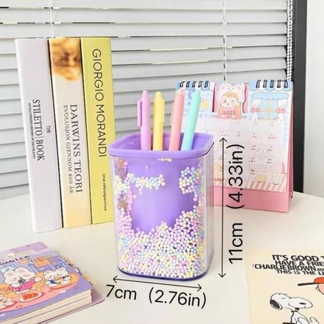 Pot à crayons carré pour enfants - En acrylique transparent - Organiseur de bureau - Pour filles et garçons - Pour bureau (1/4)