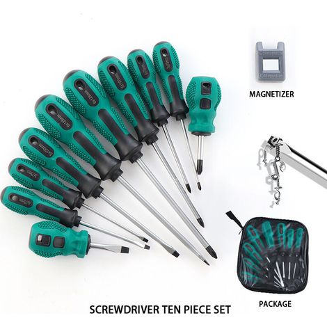 10-piece magnetic screwdriver set, flat and Phillips screwdrivers, screwdriver set, with magnetiser and storage box (1/5)