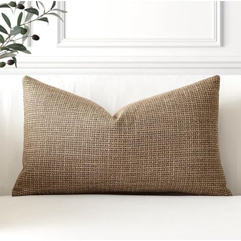 Housse de Coussin en Lin Canapé Taie d'oreiller Couleur Pure Maison Salon Chambre Décoration Brun 30x50cm (1/5)