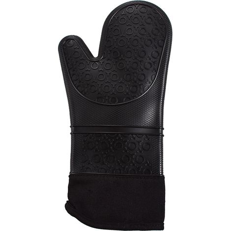 BRAVIX Professionnels Gants de Four, Gants de Cuisine Silicone, 1 Paire Gant Anti Chaleur, Gants étendus pour Pizza et Cuisine (Noir) (1/5)