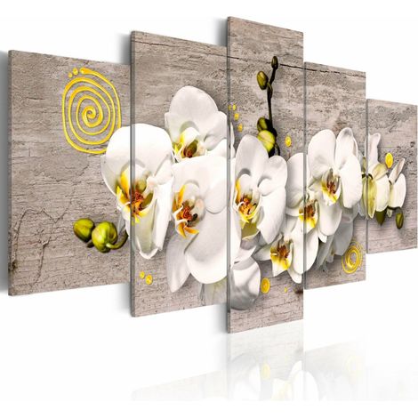 Tableau orchidées ensoleillées - 5 pièces - 200 x 100 cm (1/4)
