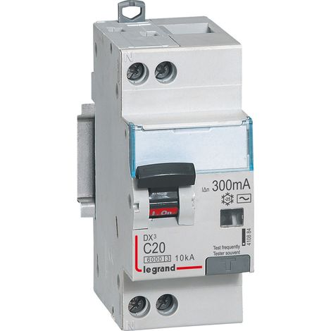 Disjoncteur différentiel monobloc DX³6000 10kA arrivée haute et départ bas à vis U+N 230V 20A type F 300mA LEGRAND 410884 (1/2)