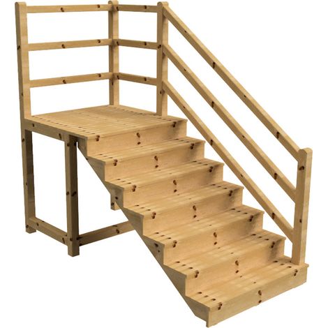 MILANO Außentreppe 7 geschlossene Stufen H122 cm - Podest L116 x B120 cm - Treppengeländer rechts - Podestgeländer rechts und hinten