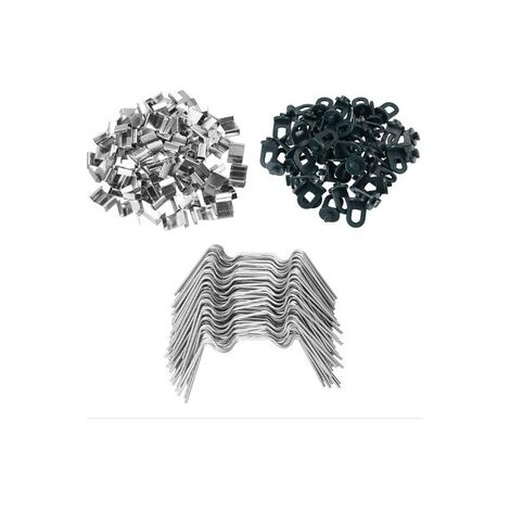 Kit d'attaches pour serre et véranda Lot de 150 clous en W 150 attaches Z et 100 anneaux de fixation Fixation pour panneaux de verre et polycarbonate (1/4)