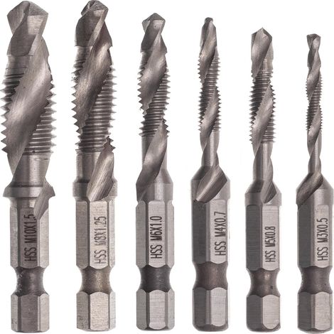 BROCAS Y MACHOS DE ROSCAR PARA METAL Y MADERA HSS JUEGO 6 PIEZAS M3-M10 (1/4)