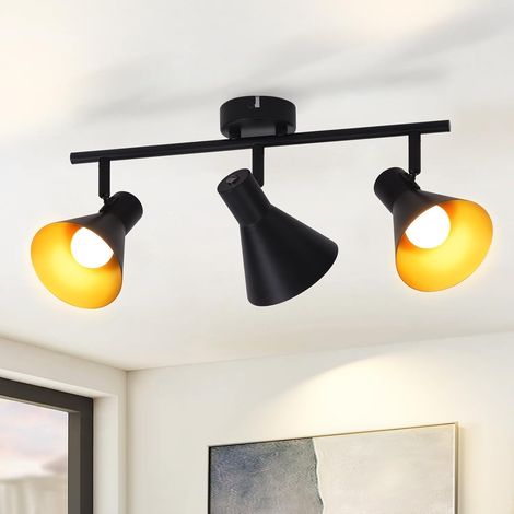 GBLY Deckenlampe Küche Deckenstrahler Schwarz - Vintage Deckenleuchte 3 Flammig Küchenlampe E14 Schwenkbar 330° Flurlampe Metall Industrial Strahler Deckenspot für Wohnzimmer Schlafzimmer Flur Büro (1/5)