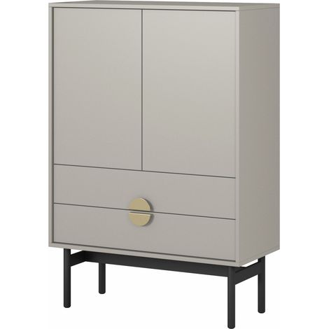 Selsey Stoon - Highboard 2-türig mit 2 Schubladen, Grau-Beige Taupe mit schwarzem Metallgestell, 85 cm (1/5)