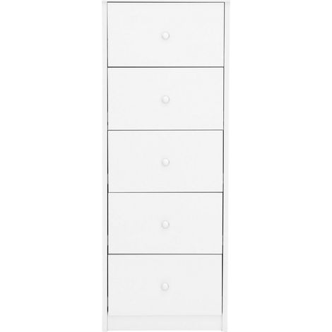 5 Drawer Narrow Chest of Drawers - Metal - L41.5 x W40.8 x H107.3 cm - White - Flat Packed