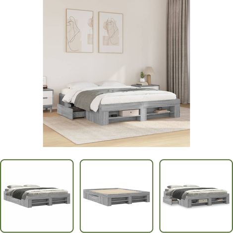 vidaXL Bois d'ingénierie - Cadre de lit sans matelas sonoma gris 150x200 cm (1/5)