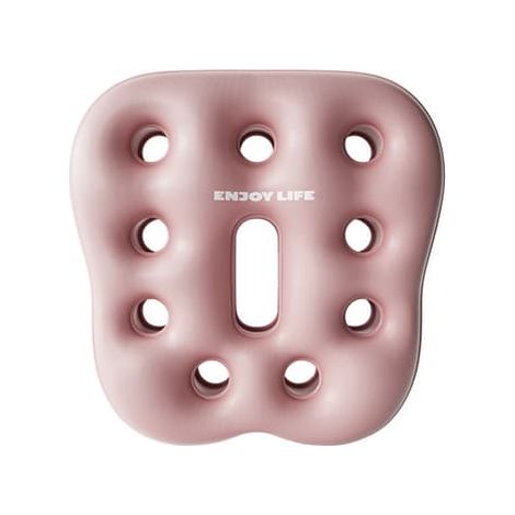 Coussin de siège gonflable pour soulager la pression, avec pompe manuelle, pour le bureau, la voiture et les voyages. En PVC, avec 9 trous de valve et fermeté réglable. Rose. (1/5)
