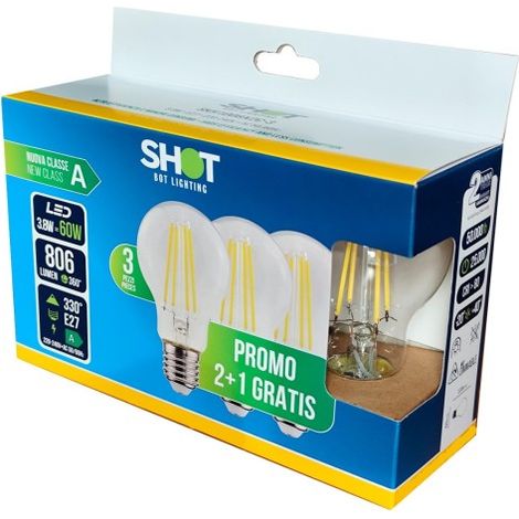 Pack 3 Standard E27 3,8W - 806 Lm, 4000K, 50 000 Heures, Classe Énergétique A, Économie d'Énergie 90% (1/2)