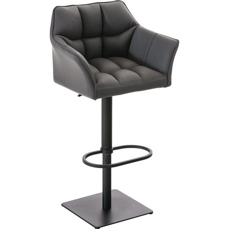 Taburete de bar regulable x1 en piel sintética gris con asiento acolchado y envolvente y base cuadrada de metal negro 100006500