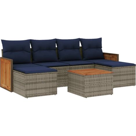 Maison Exclusive - 7-teiliges Gartensofa-Set mit Kissen, grau, Po