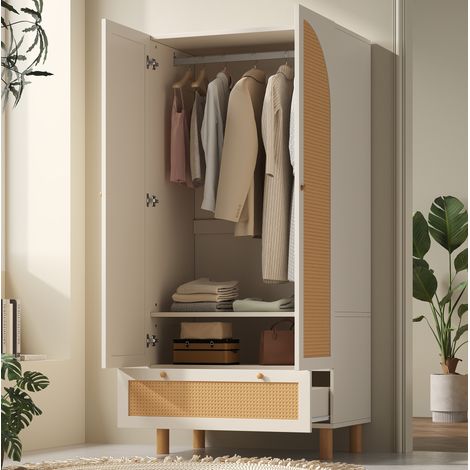 Schrank Aufbewahrungsmöbel Stauraum Rattan 180 cm Weiß OKMYHOME (1/5)