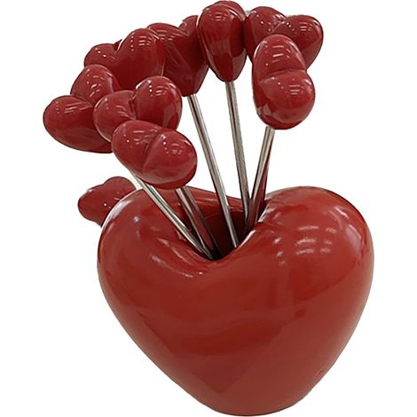 Ensemble de 5 fourchettes à fruits en acier inoxydable, forme mignonne et polyvalente, avec support en forme de cœur.
